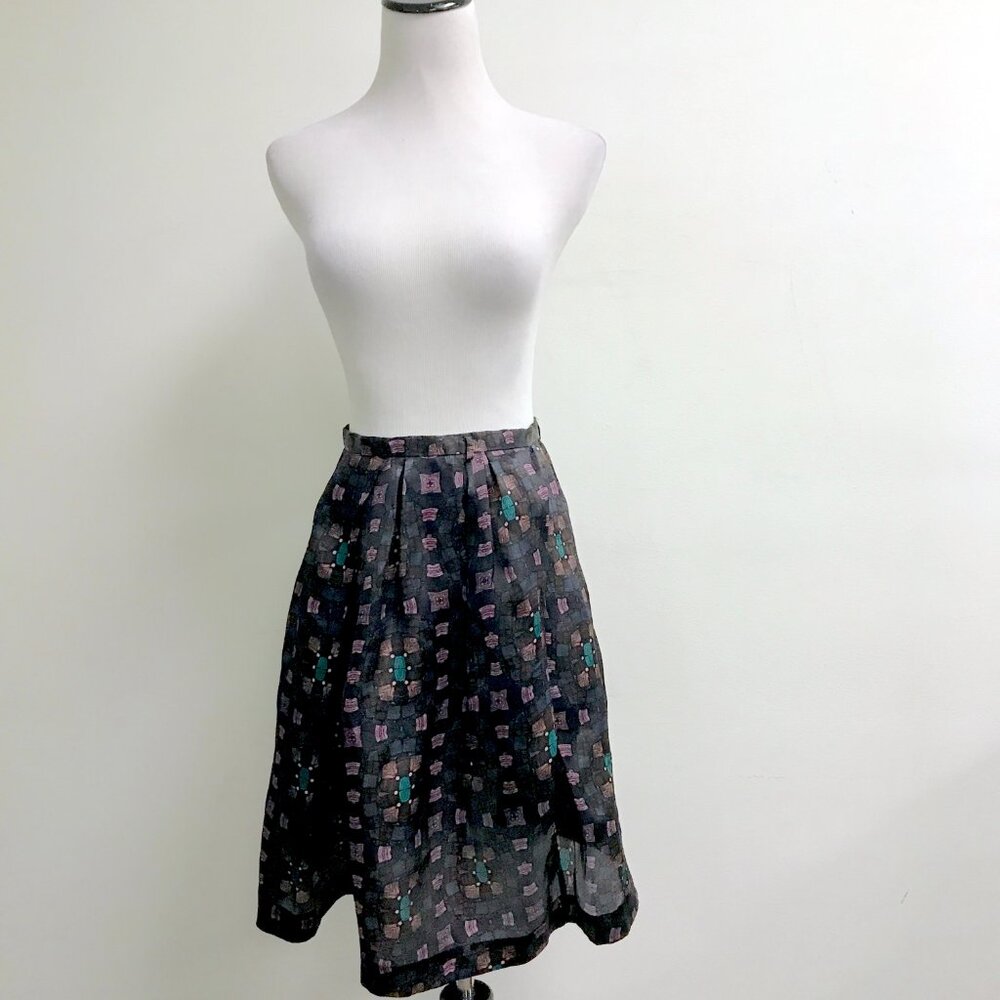 Sofie D'hoore black blue teal pink silk full midi knee length skirt 38 nwot